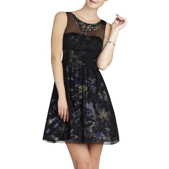 BCBG MAX AZRIA TEEGAN BEADED NECKLINE PLEATED DRESS NST6X991 SIZE 0 - Picture 1 of 13